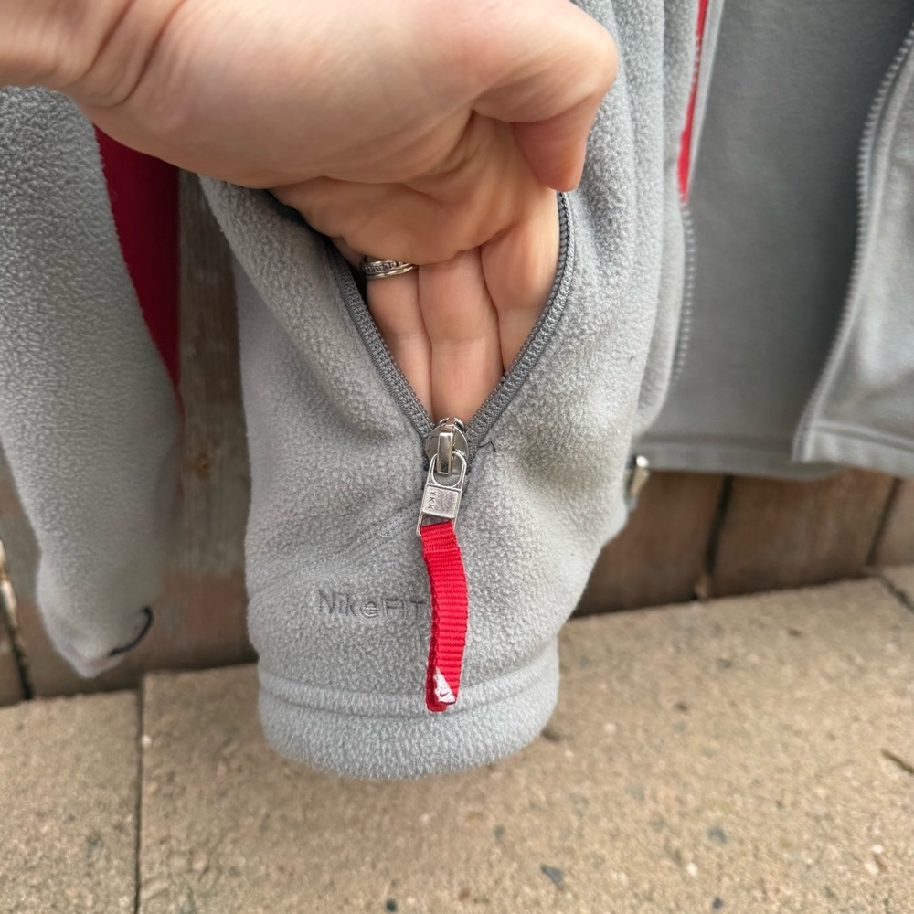 NIKE FIT Men’s Red Gray Fleece Full Zip Thermal Jacket Pockets Size Large - Picture 5 of 11
